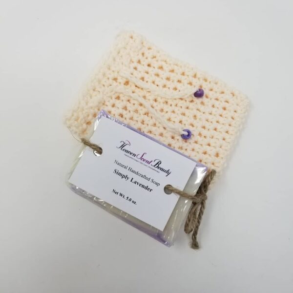 crocheted soap saver pouch with soap