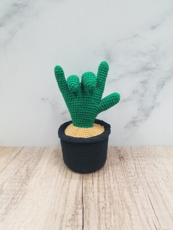 Crocheted Posable Cactus Hand in Black Flower Pot | The Eclectic Chic Boutique