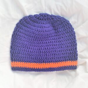 crochet blue orange hat, Yolanda's Creations