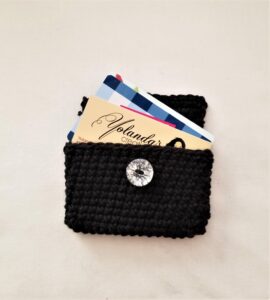 black crochet gift card holder with faux diamond button, Yolanda's Creations