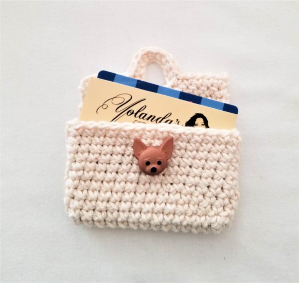 crochet gift card holder with chihuahua button, Yolanda's Creations