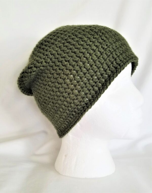 olive green crochet beanie hat, Yolanda's Creaions
