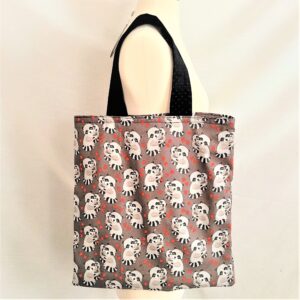 Grey Fabric Bag with Raccoon Pattern Yolanda's Creations