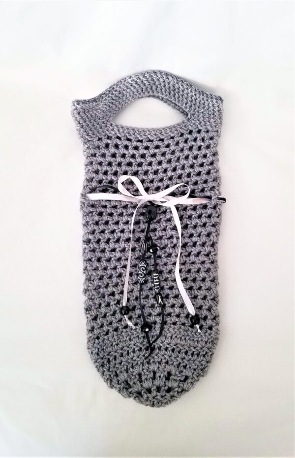 Heather Grey Crochet Wine Bottle Bag