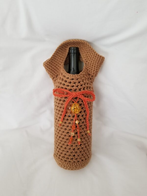 Brown, Crochet, Wine Bottle Bag, Yolanda's Creations