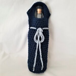 Yolanda's Creations, Navy Blue Crochet Wine Bottle Bag