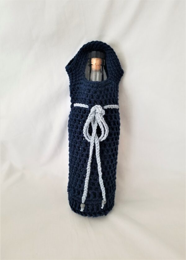 Yolanda's Creations, Navy Blue Crochet Wine Bottle Bag