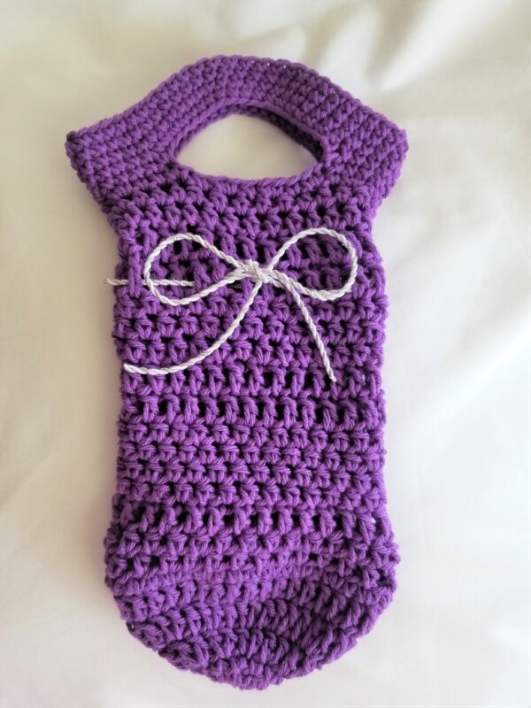 Purple Crochet Wine Bottle Bag with Silver Tie, Yolanda's Creations