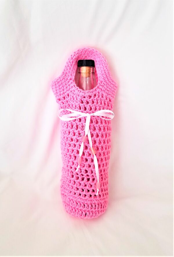 Yolanda's Creations, Pink Crochet Wine Bottle Bag