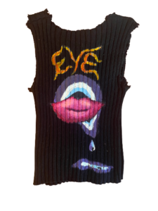 Black Cotton Tank Top, Acrylic Paint, Evil Eye Top, Purple Evil Eye, Pink Lip, Orange Eye