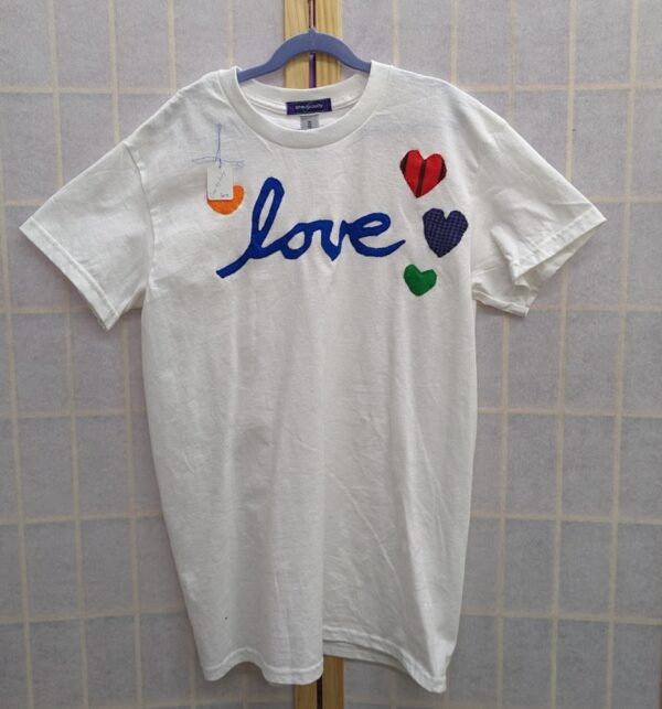 White T-shirt with Love in script, size Adult Small - The Eclectic Chic ...