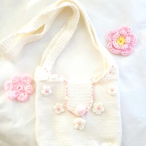 Purse, Crochet Children Purse - White with Pink Beads