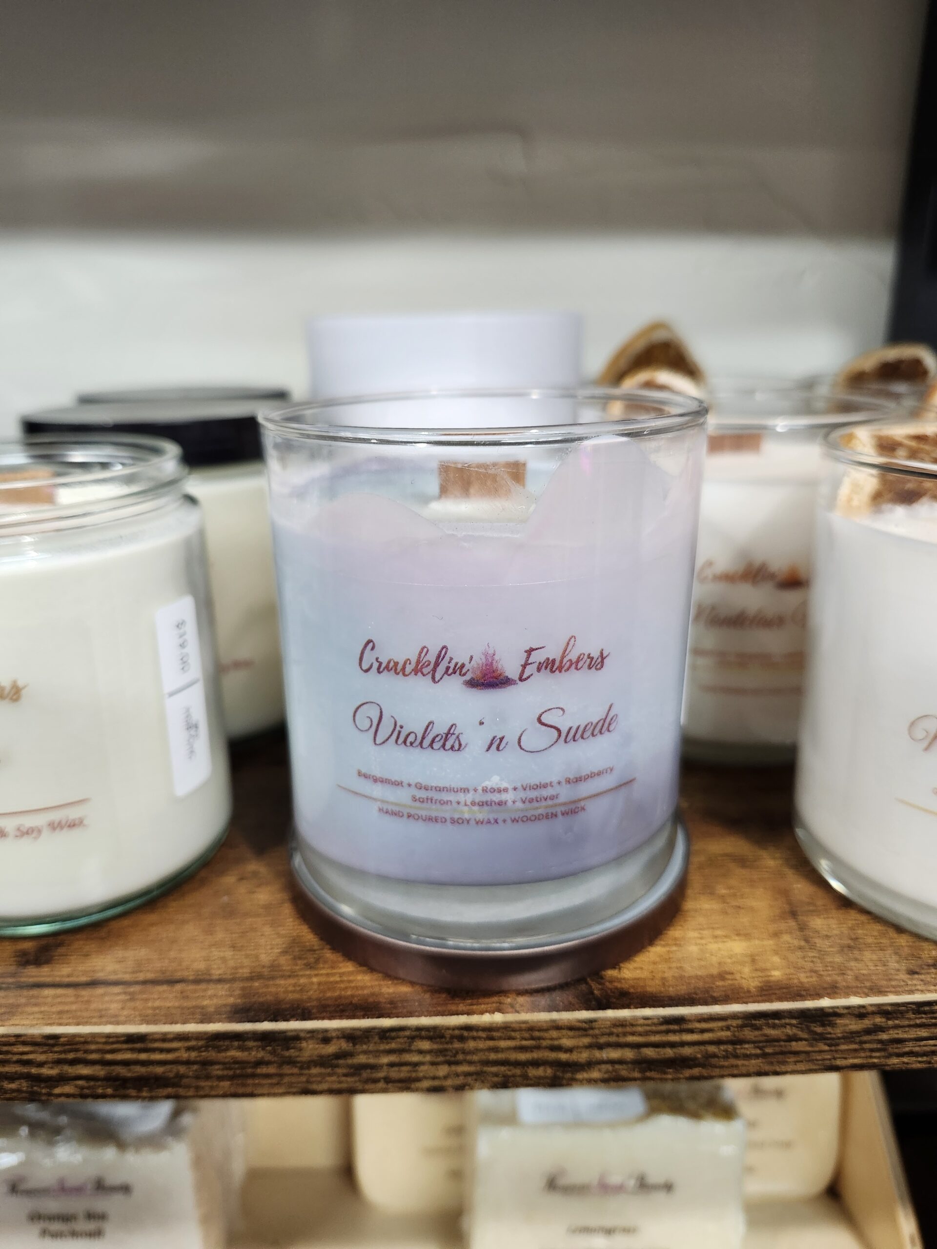 Violets 'n Suede - Marbled Soy Wax Wood Wick Candle, 9 oz