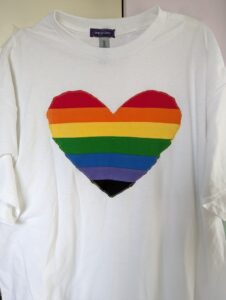 White t-shirt with gay pride heart