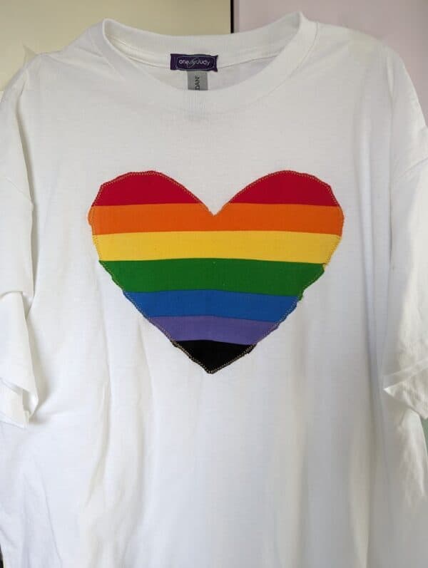 White t-shirt with gay pride heart