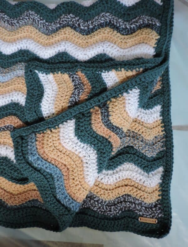 Teal and Beige Crochet Ripple Throw Blanket