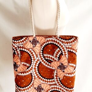 Tote, Market Day Carry Tote, Fabric Reusable Bag - Brown Star Flower