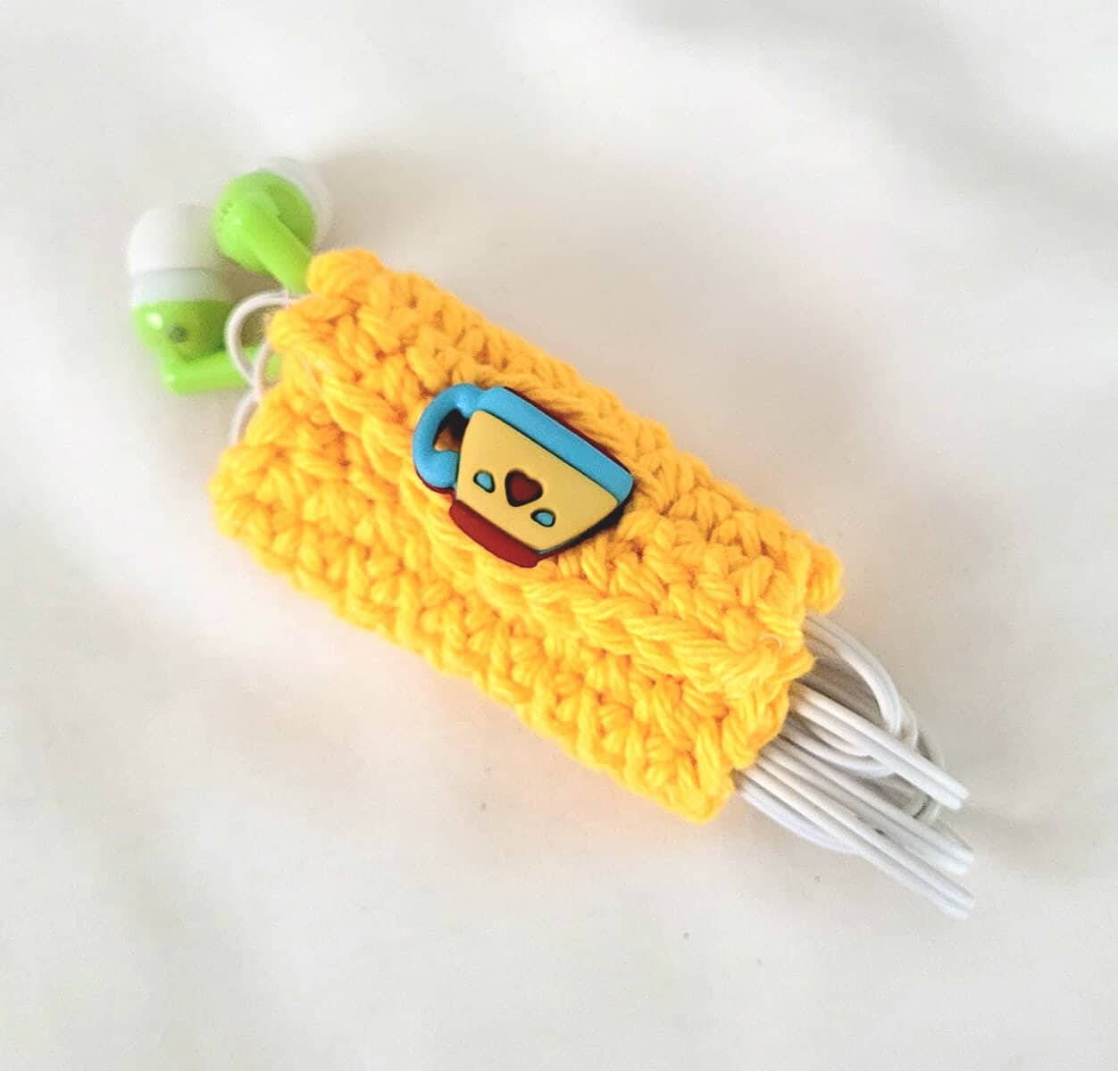 Crochet Cord Keeper - Yellow Teacup