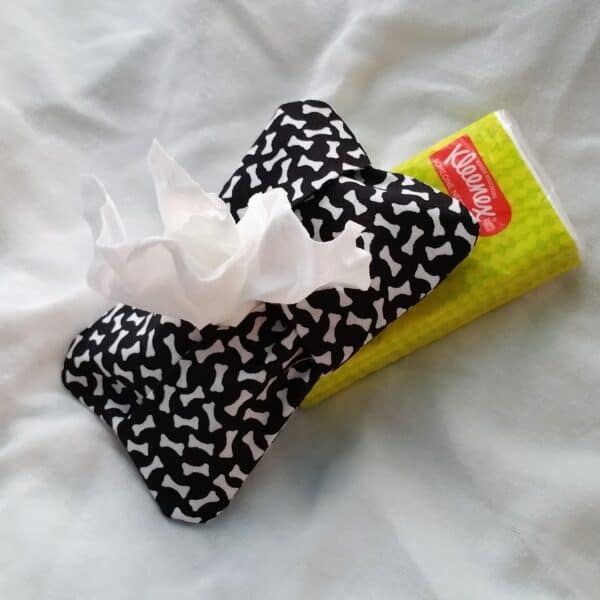 Fabric Tissue Holder - Black/White - Dog Bone - Image 4