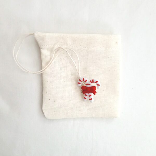 Fabric Reusable Tea Bag, Muslin Cotton Fabric, Candy Cane Button