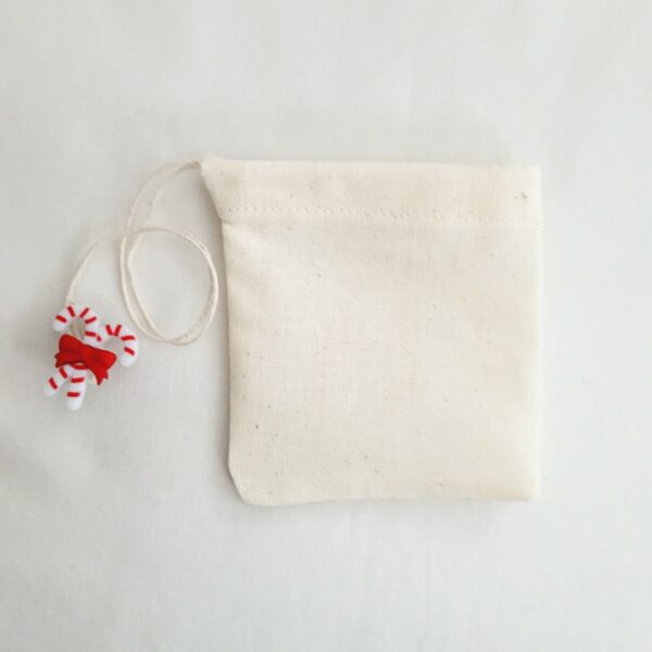 Fabric Reusable Tea Bag, Muslin Cotton Fabric, Candy Cane Button - Image 2