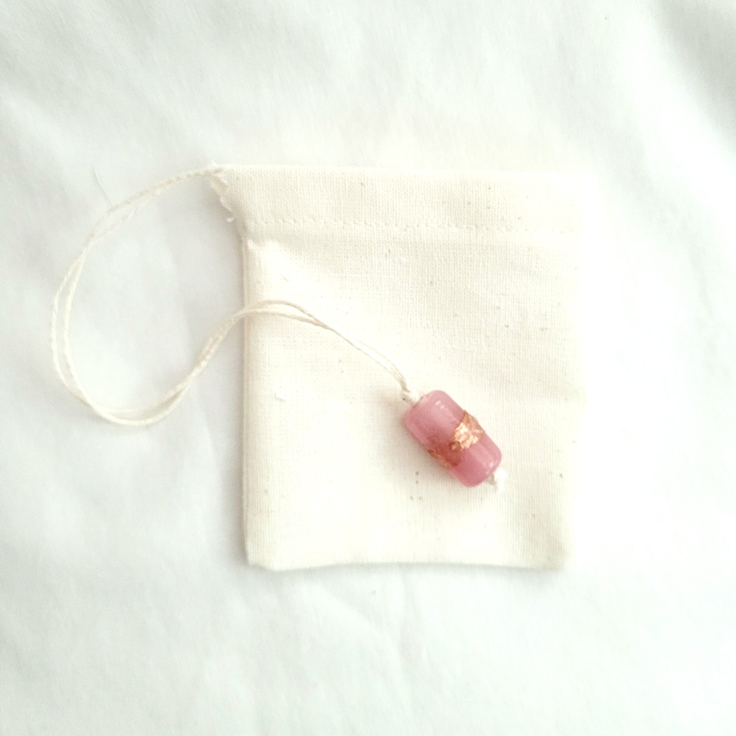 Fabric Reusable Tea Bag, Muslin Cotton Fabric, Pink Bead