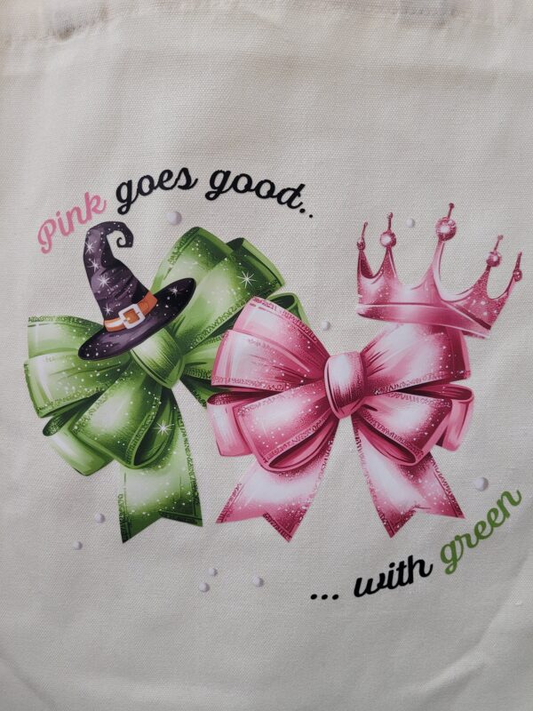 Wicked Pink & Green Bow Tote Bag - Image 2