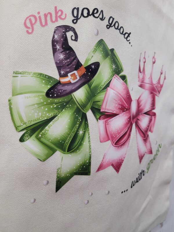 Wicked Pink & Green Bow Tote Bag - Image 3