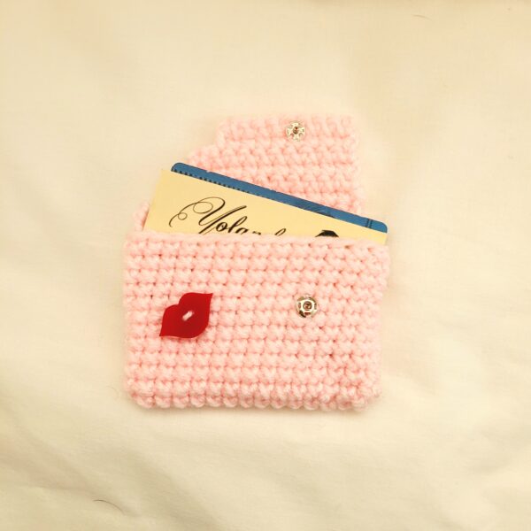 Gift Card Holder - Soft Pink with Red Lips Button - Image 2