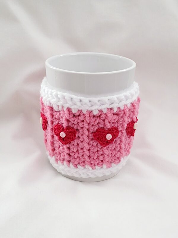 Cup Cozy - Pink with Red Mini Hearts - Image 4