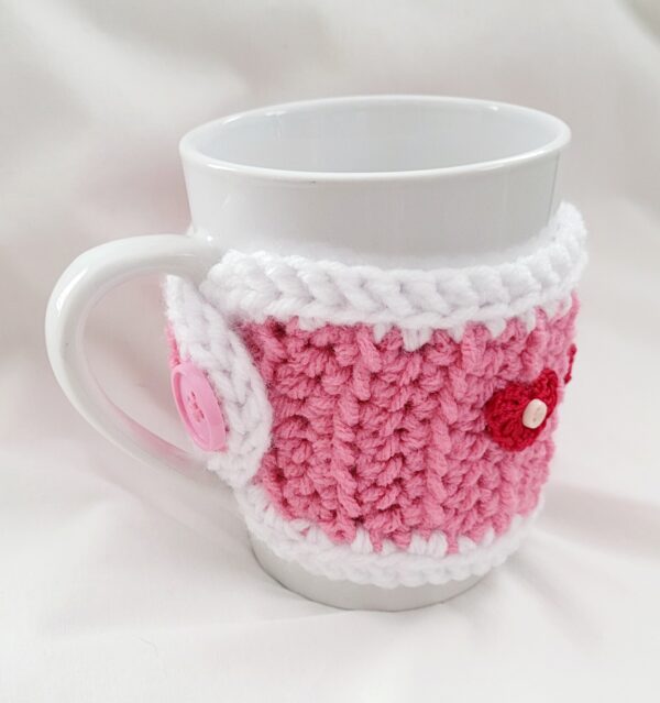 Cup Cozy - Pink with Red Mini Hearts - Image 2