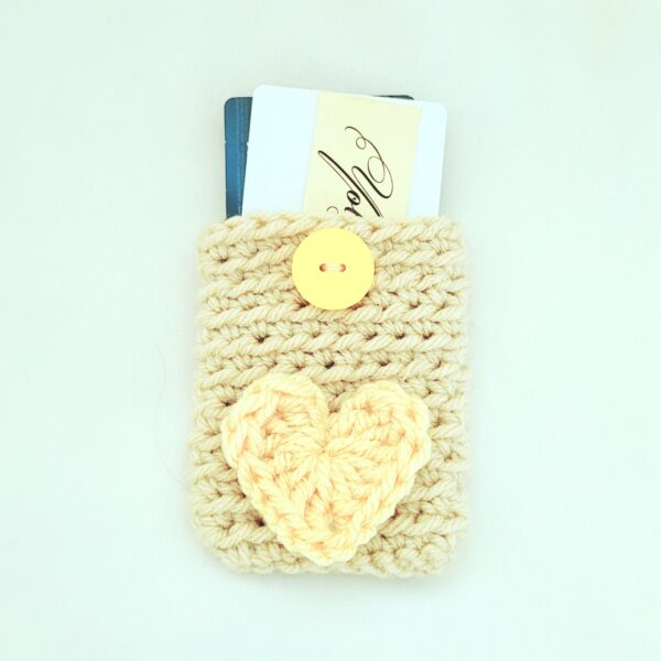 Gift Card Holder - Beige with Yellow Button and Heart - Image 2