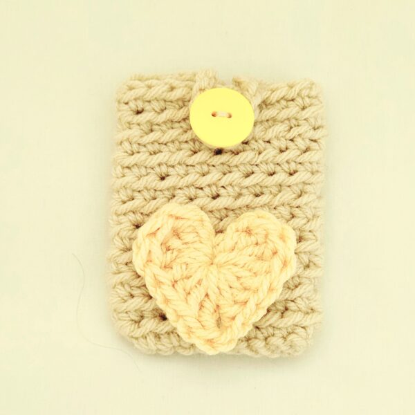 Gift Card Holder - Beige with Yellow Button and Heart