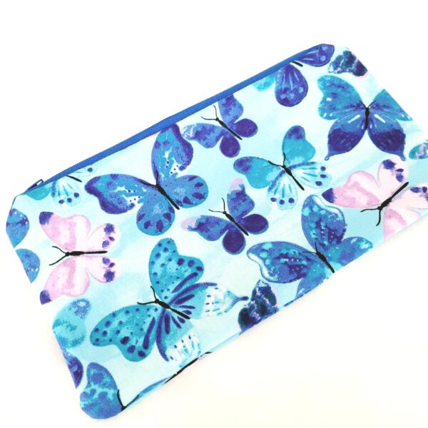 Fabric Zipper Pouch Bag - Blue Butterflies - Image 3