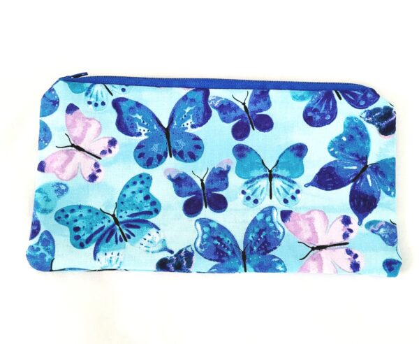 Fabric Zipper Pouch Bag - Blue Butterflies