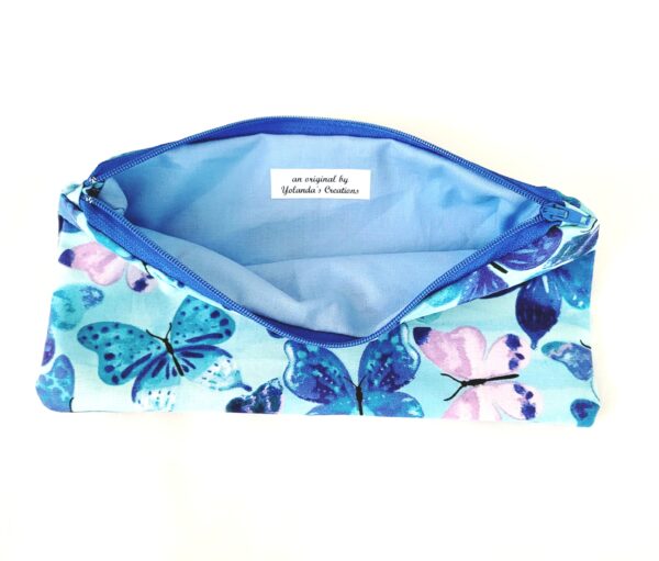 Fabric Zipper Pouch Bag - Blue Butterflies - Image 2