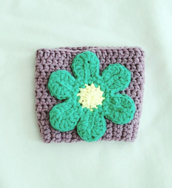 Cup Sleeve, Crochet - Lavender with Green Blossom - Image 2