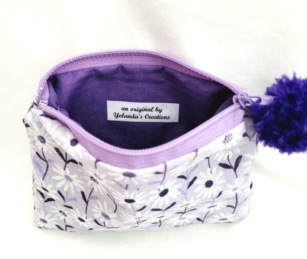 Fabric Zipper Pouch Bag - Lilac Daisies - Image 2