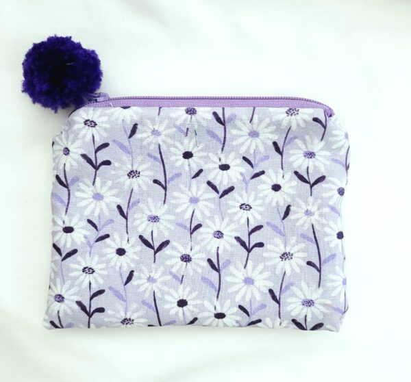 Fabric Zipper Pouch Bag - Lilac Daisies