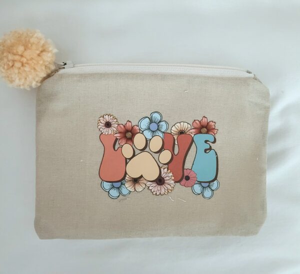 Fabric Zipper Pouch Bag - LOVE, Paw Print