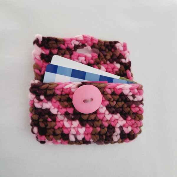 Gift Card Holder - Pink and Brown with Pink Button - Image 2