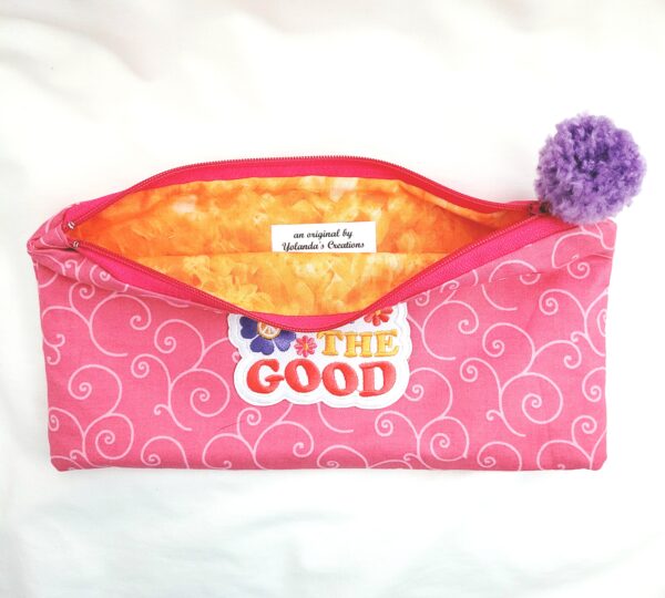 Fabric Zipper Pouch Bag - Pink, Focus On The Good - Image 2