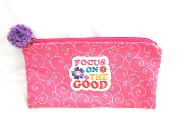 Fabric Zipper Pouch Bag - Pink, Focus On The Good