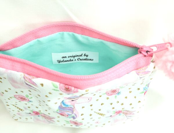 Fabric Zipper Pouch Bag - Pink, Unicorn - Image 2