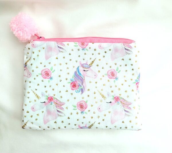 Fabric Zipper Pouch Bag - Pink, Unicorn