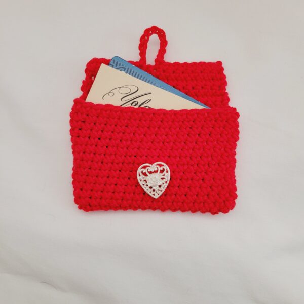 Gift Card Holder - Red with Vintage Off White Heart Button - Image 2