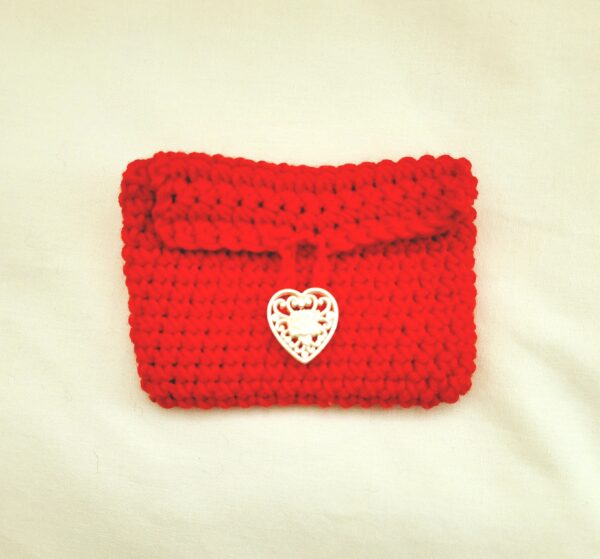 Gift Card Holder - Red with Vintage Off White Heart Button