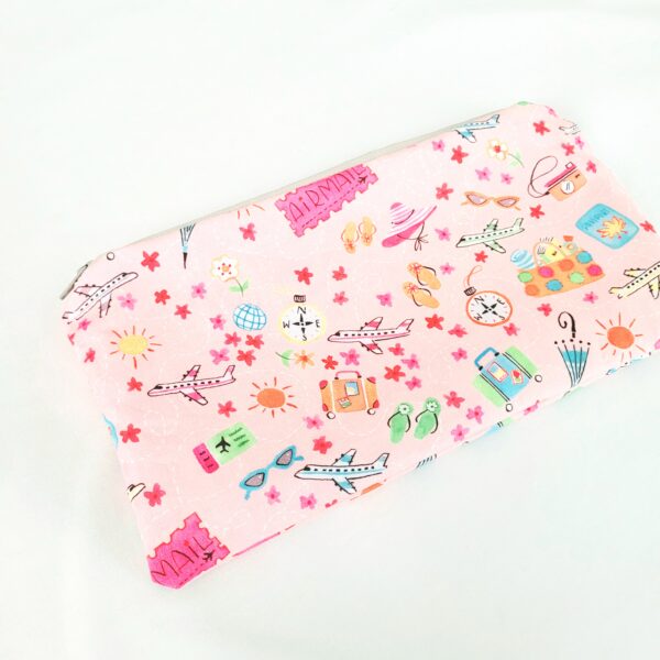 Fabric Zipper Pouch Bag - Pink, Travel - Image 2