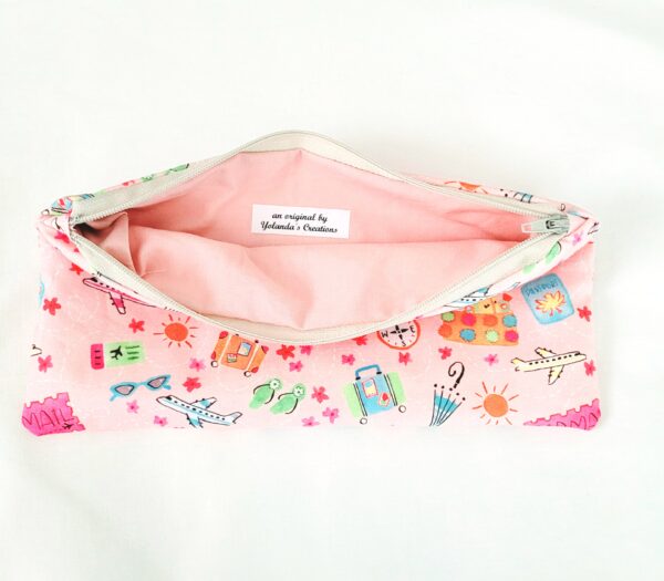 Fabric Zipper Pouch Bag - Pink, Travel - Image 3