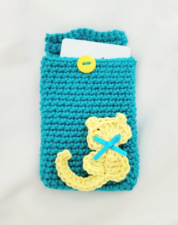 Gift Card Holder - Turquoise with Yellow Cat - Image 2